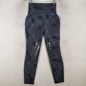 Tottie Equestrian Black Leaf Gel Riding Tights Pull On Sport Active Leggings